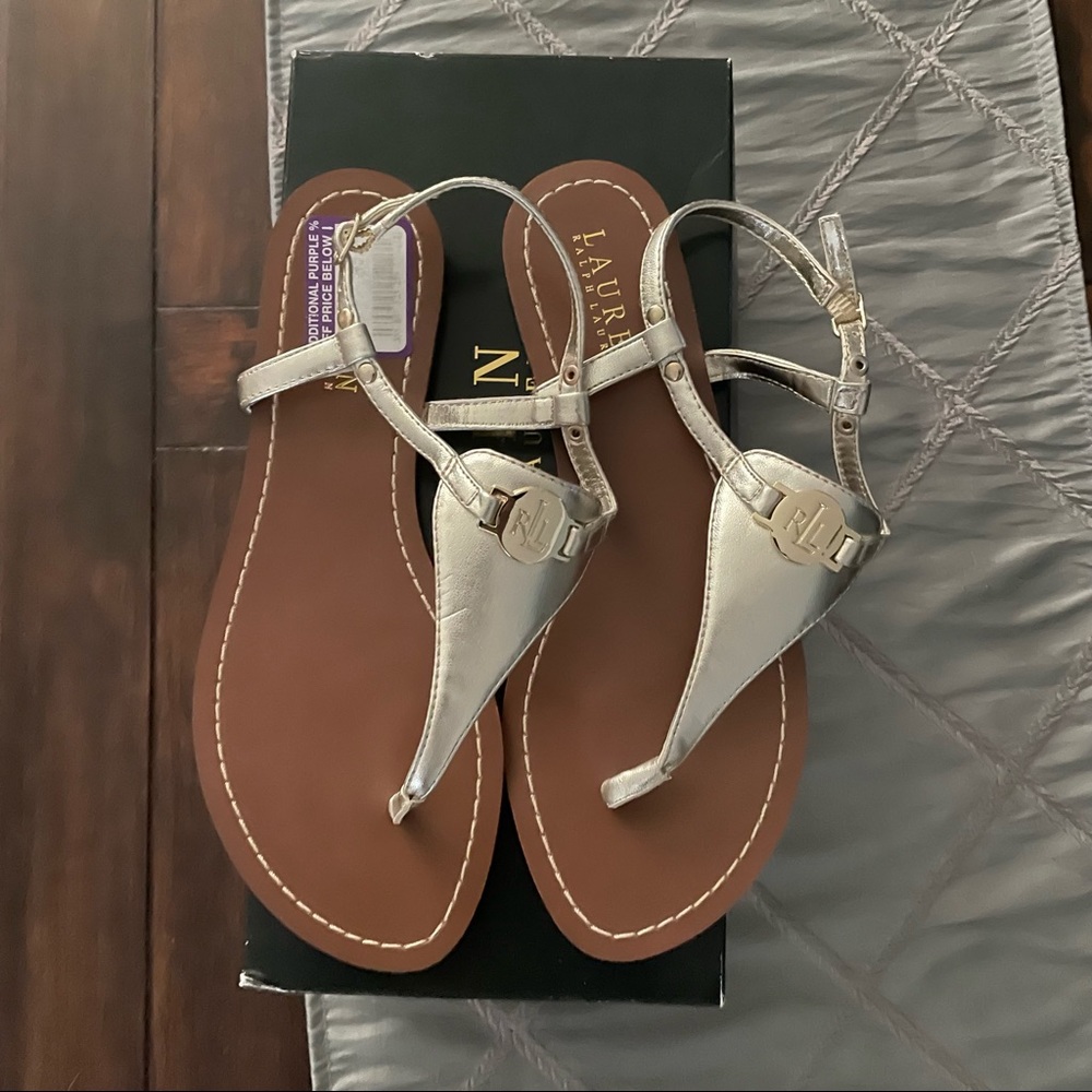 New Ralph Lauren Gold ADRIAN Sandal  Size 7